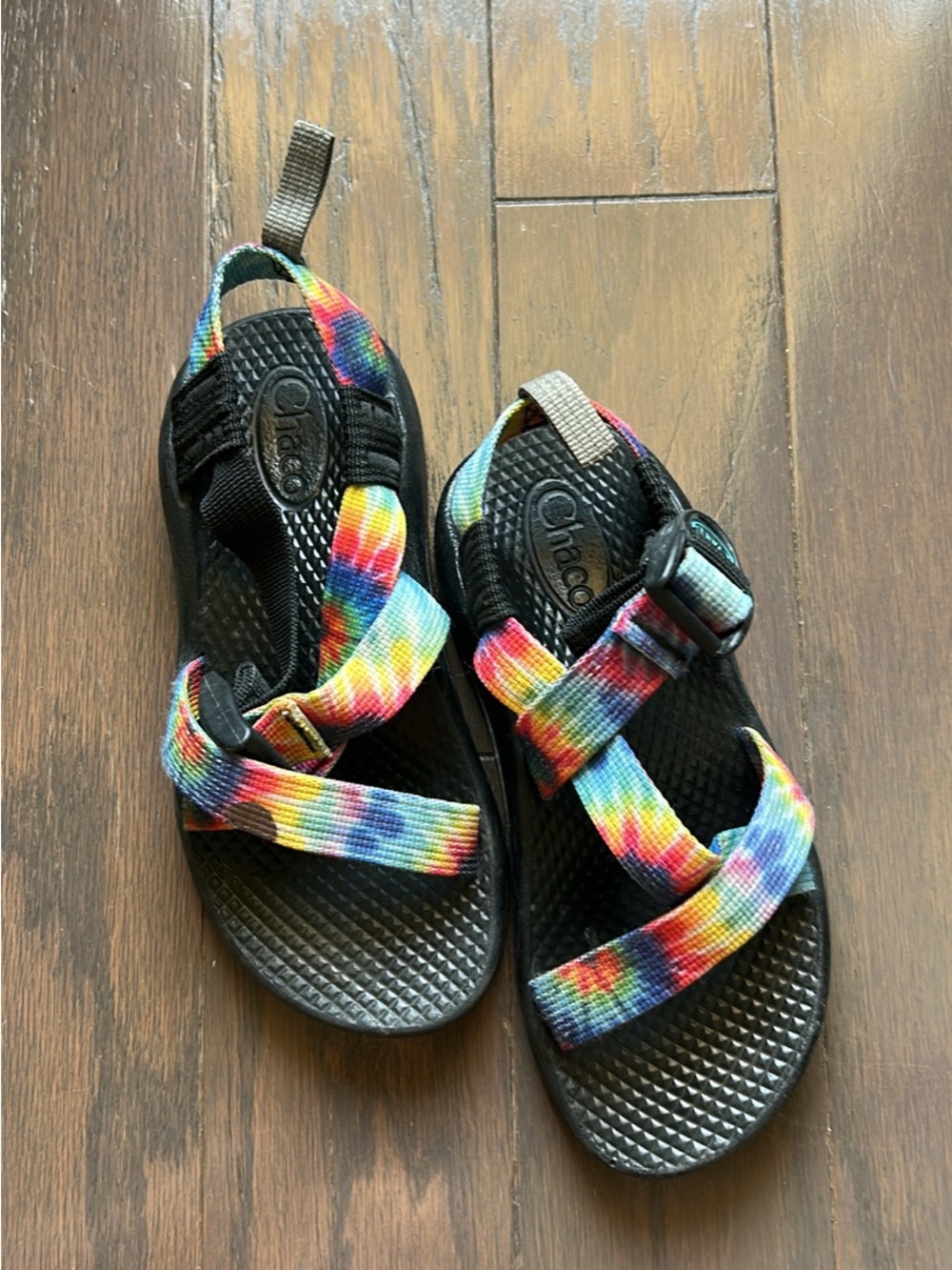 Chaco Kids Rainbow Tie-Dye Webbing Sandals with Black Footbed